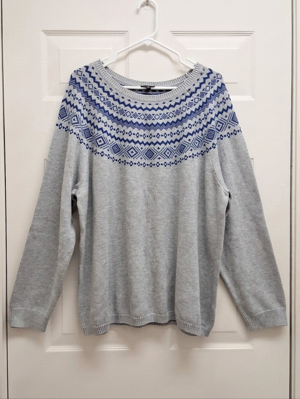 Talbots Woman Knit Sweater Fair Isle 3X Gray Pullover Winter Cozy Cabin